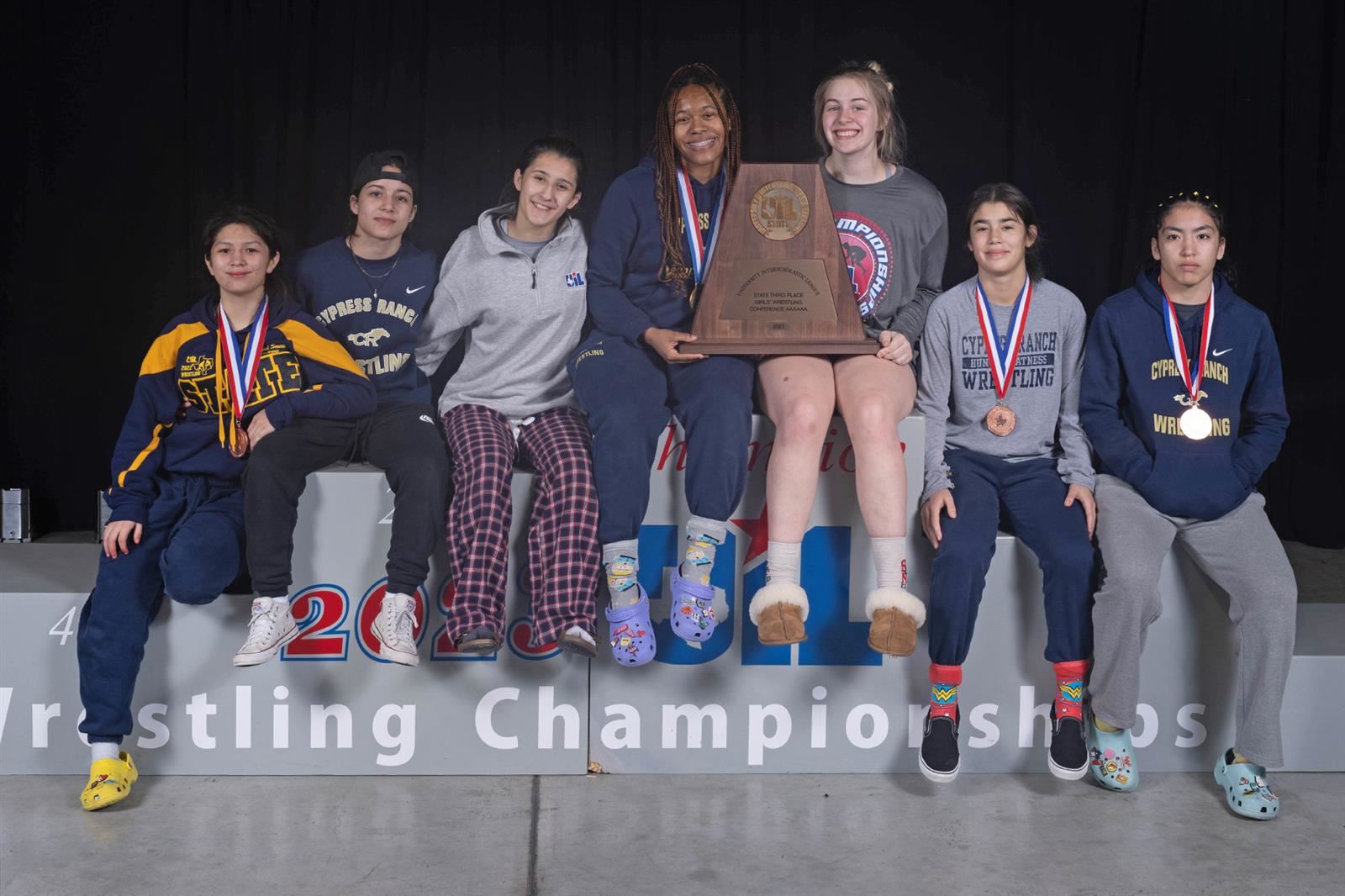 The Cypress Ranch High School girls’ wrestling team placed third in Class 6A at the UIL State Wrestling Championships.